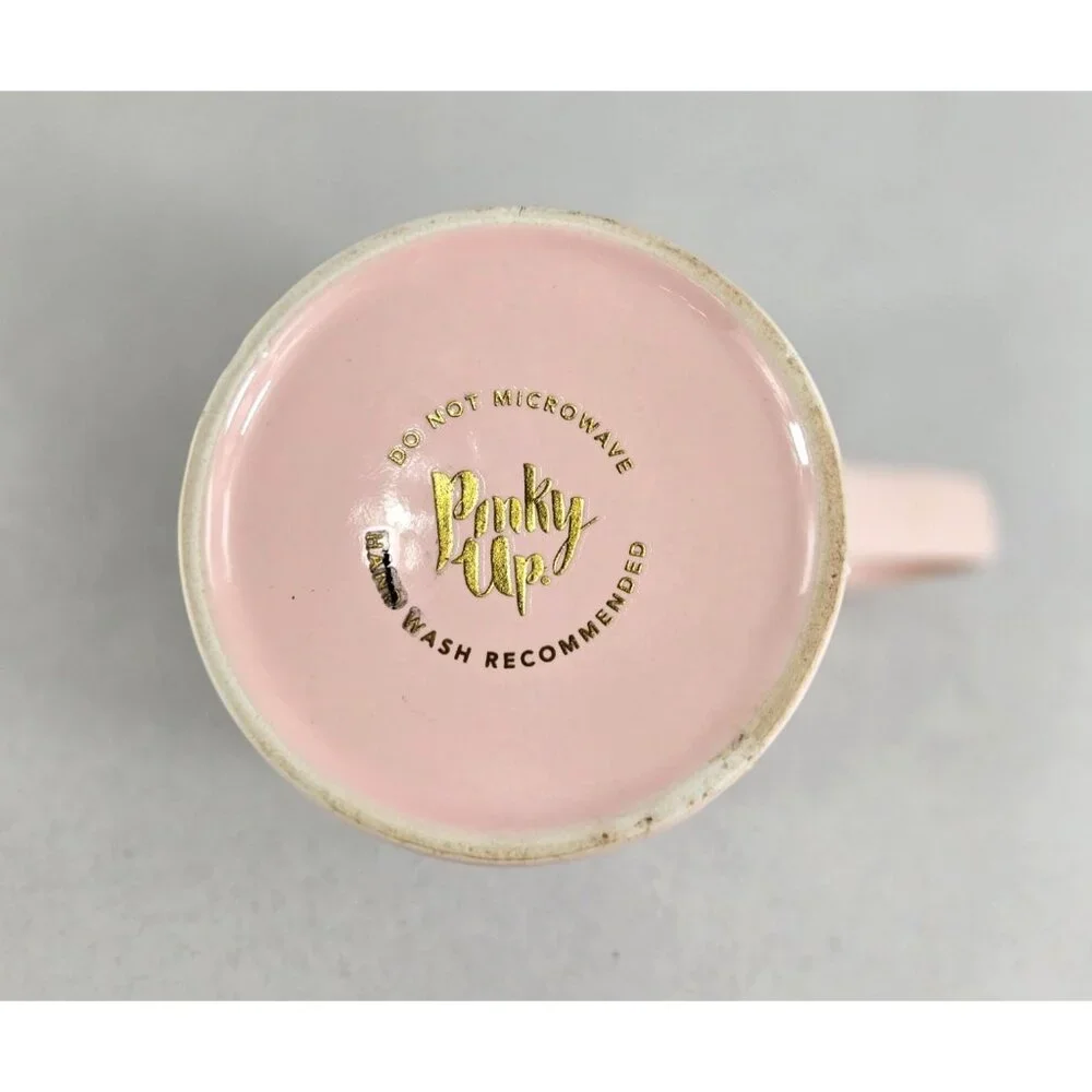 Pinky Up Ceramic Mug Glossy Pink with Gold Accent 14 Fluid Ounce Elegant